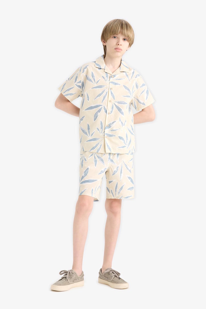 DeFacto Beige Boy Boy Oversize Polo Neck Poplin Short Sleeve Shirt Casual - Image 3
